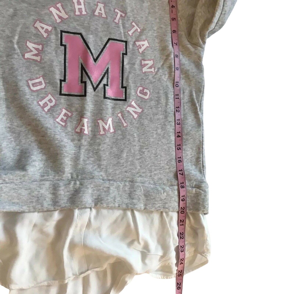 H&M Sweatshirt Tween 14Y+ Gray Manhattan Dreaming Varsity Preppy Layered Hem - Picture 6 of 7